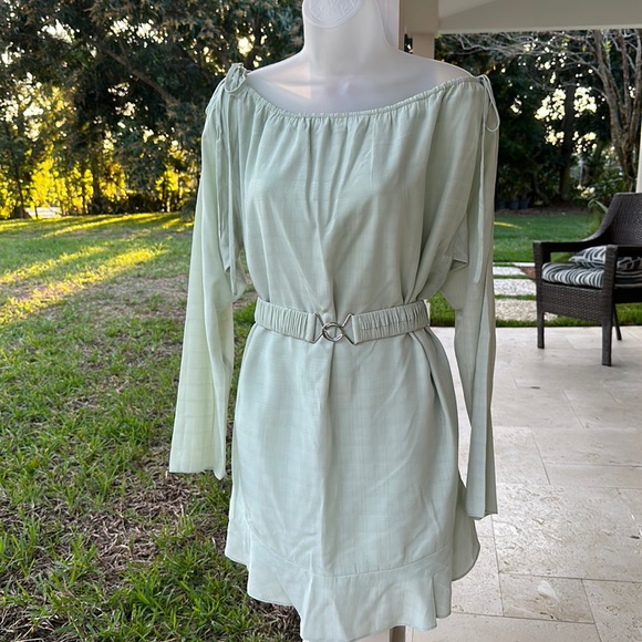 Mint colored belted boatneck with adjustable ties mini dress by Camila Coelho - Picture 1 of 12